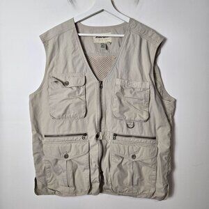 Eddie Bauer Men's Size M Fishing Utility Vented Tan Hunting Vest Full-Zip Cargo